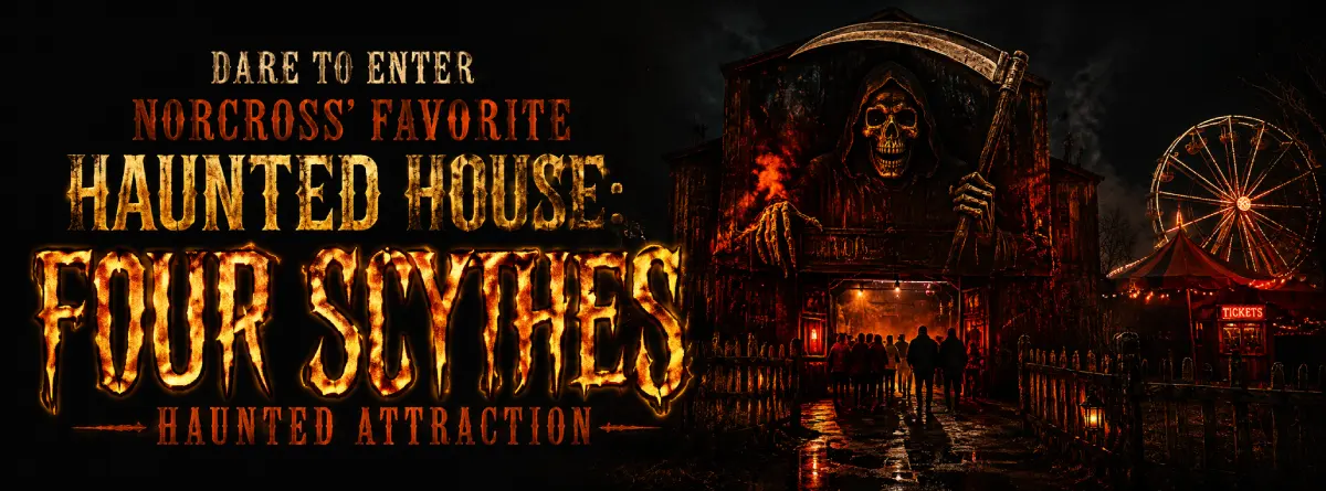 Norcross visitors preparing to enter Four Scythes Haunted Attraction in Cumming Georgia