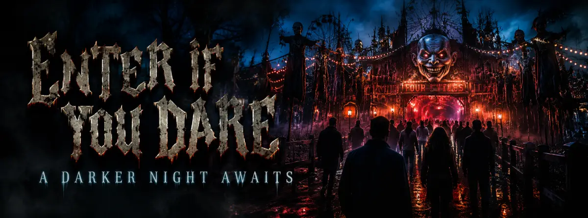 North Georgia haunted attraction night scene at a fairground venue