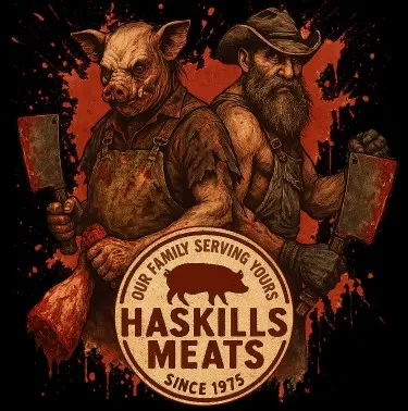 Haskills Meats butcher shop haunted attraction logo