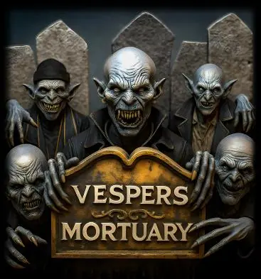 Vespers Mortuary vampire haunted attraction logo